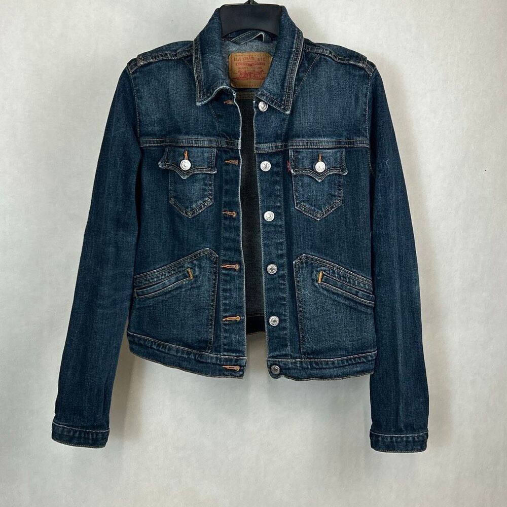 Levi's Denim Jacket Juniors Sz Large Button Front Adjustable Waistband Levi Stra